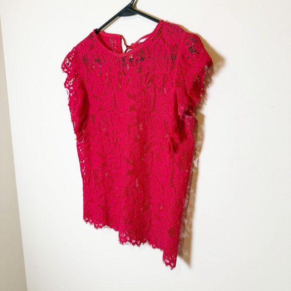 FRNCH women’s short sleeve red lace overlay top S - Picture 2 of 5